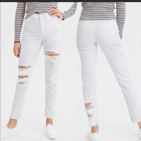 American Eagle Outfitters Denim - American Eagle White Destucted Mom Jeans